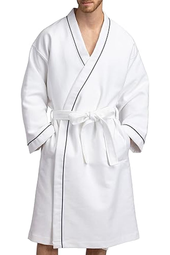 Men's Modal Cotton Kimono Hotel Spa Bathrobe Waffle Knit Design; Knee Length Robe (White, XXL)