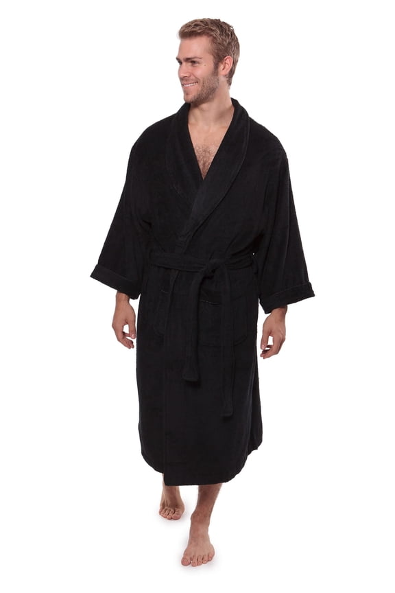Mens Luxury Terry Cloth Bathrobe - Modal & Organic Cotton (EcoComfort, Black, LXL)
