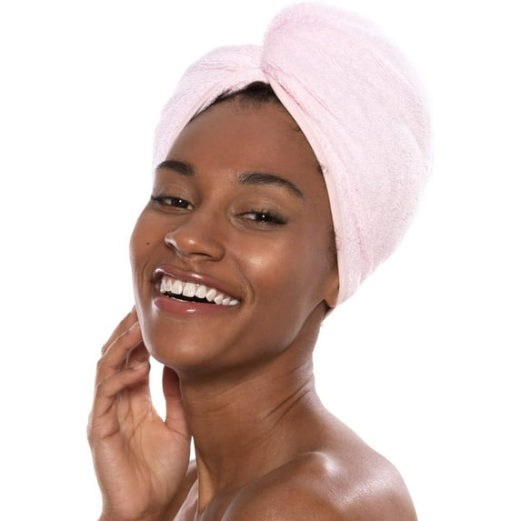 Texere Women's Viscose from Bamboo and Cotton Terry Hair Towel - Lightweight, Absorbent Fast Drying Hair Wrap for Anti Frizz and Anti Breakage (Tya, Barely Pink, U)