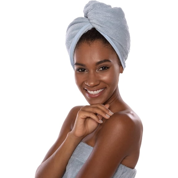 Texere Women's Viscose from Bamboo and Cotton Terry Hair Towel - Lightweight, Absorbent Quick Drying Hair Wrap for All Hair Types (Tya, Blue Fog, U)