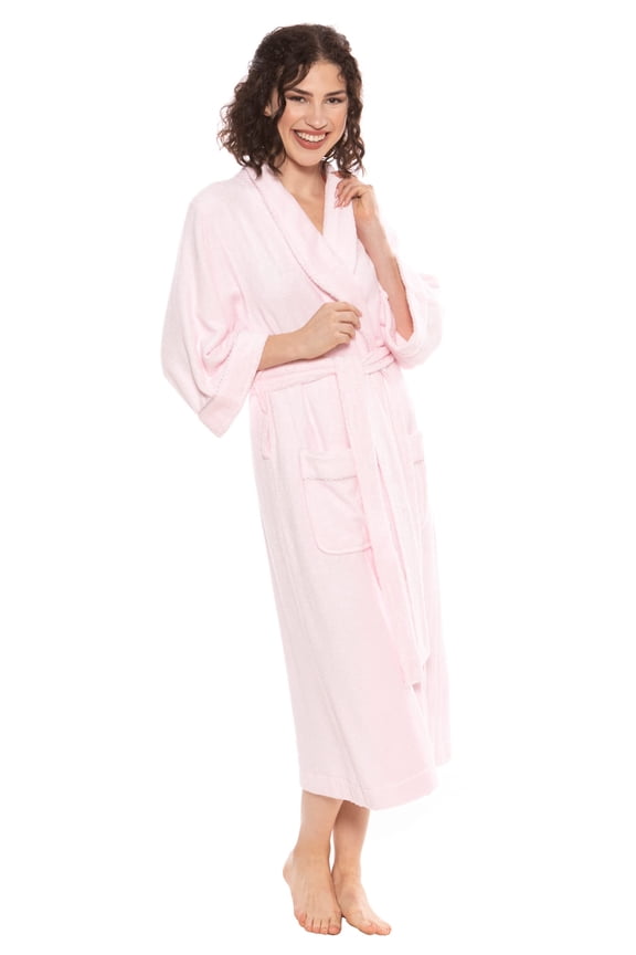TexereSilk Women's Luxury Terry Cloth Bathrobe - Soft Modal & Organic Cotton (Barely Pink, Large/X-Large)
