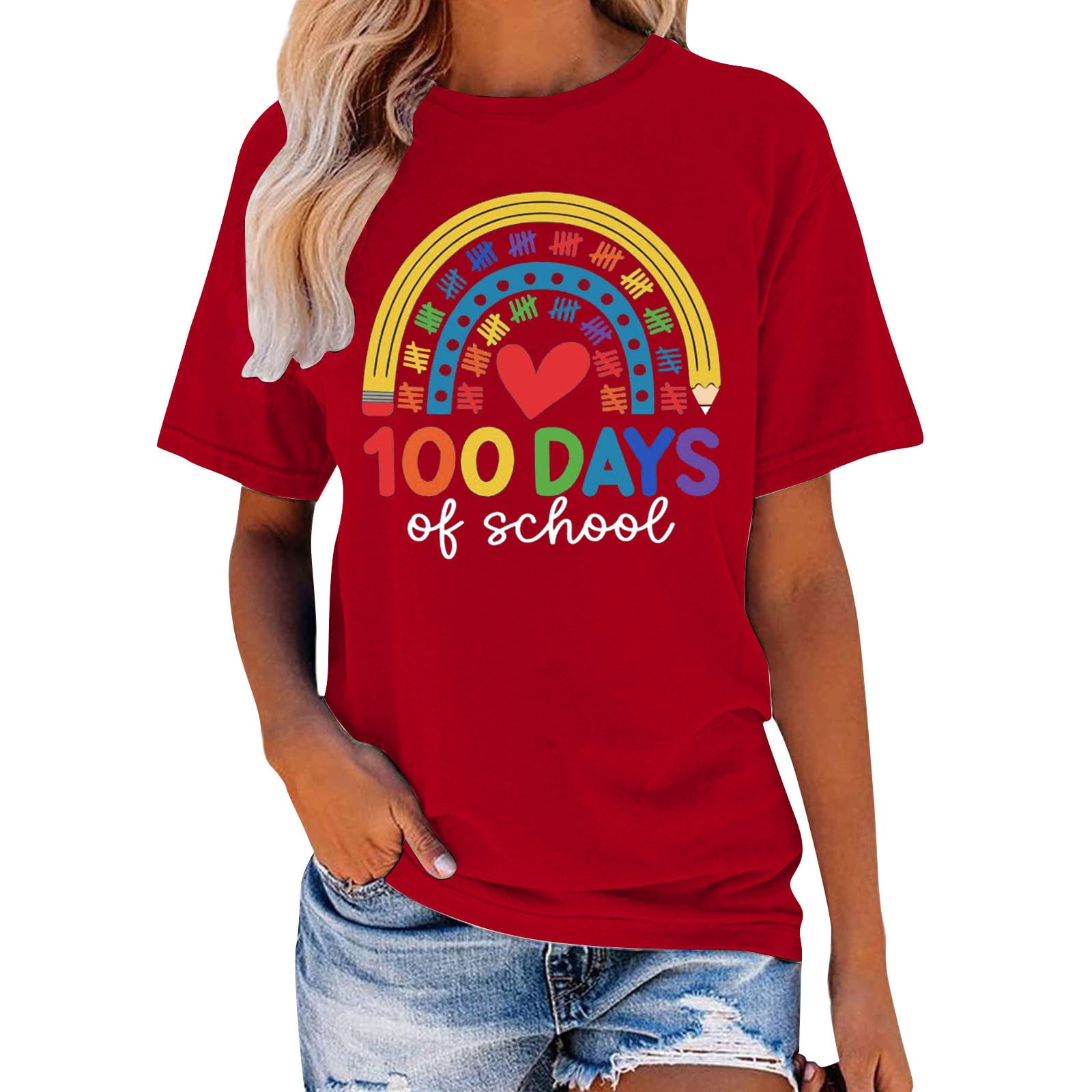Texiao 100 Days of School Shirts for Women Happy 100th Days Teacher