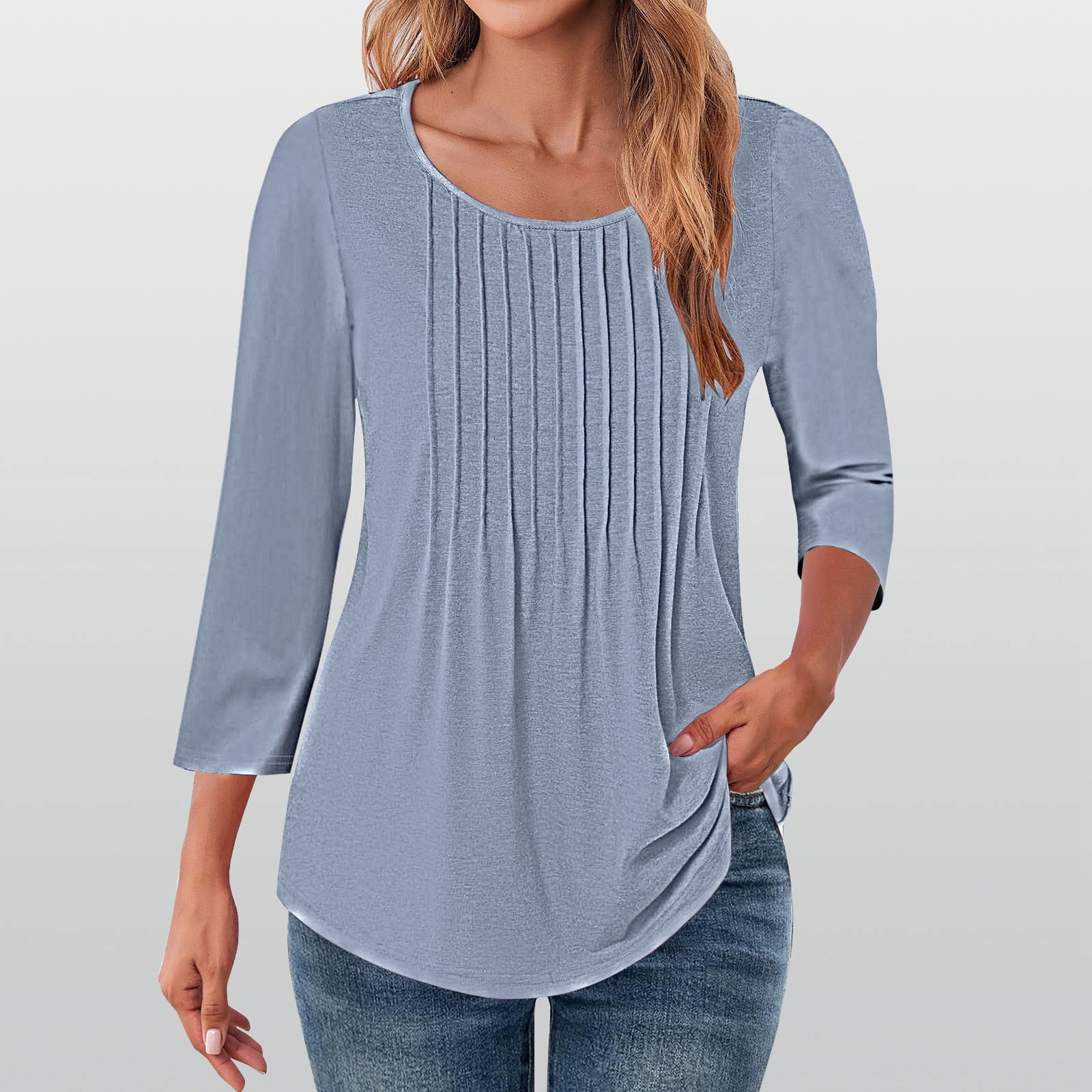 Texiao 3/4 Length Sleeve Women's Tops Crewneck Summer Blouses 2025 ...