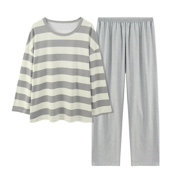 Texiao Chritsmas Polyester,Cotton Night Shirts for Women Sleepwear, Womens Comfortable Stripe Gradient Pure Color Imitation Cotton Pajamas Women's Casual Loose Long Sleeved Trousers Suit