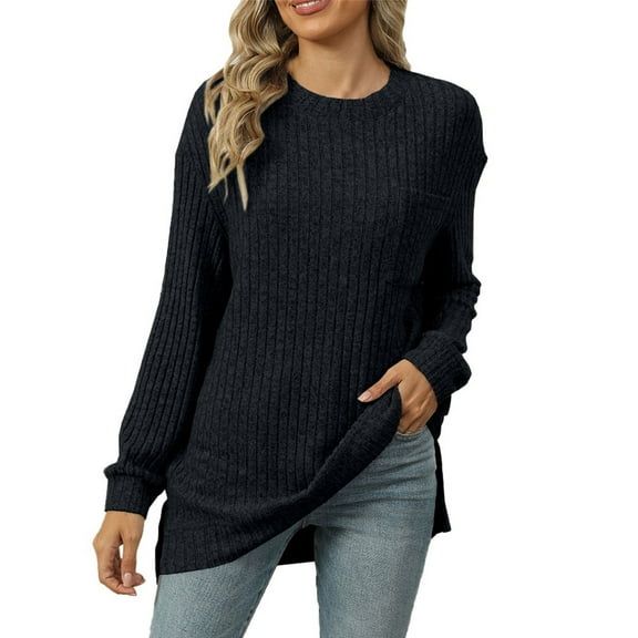 Texiao Cozy Sweaters for Women,Women's 2025 Loose Crew Neck Long Sleeve Basic Knit Pullover