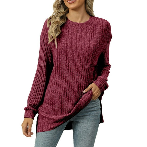 Texiao Cozy Sweaters for Women,Women's 2025 Loose Crew Neck Long Sleeve Basic Knit Pullover