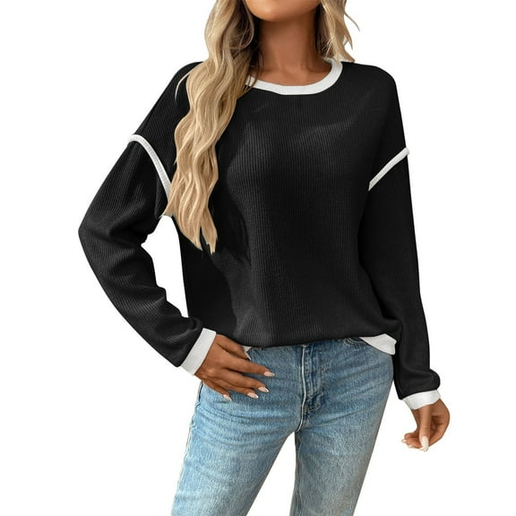 Texiao Cozy Sweaters for Women,Women's Casual Patchwork Contrast Color Long Sleeve Knit Sweater