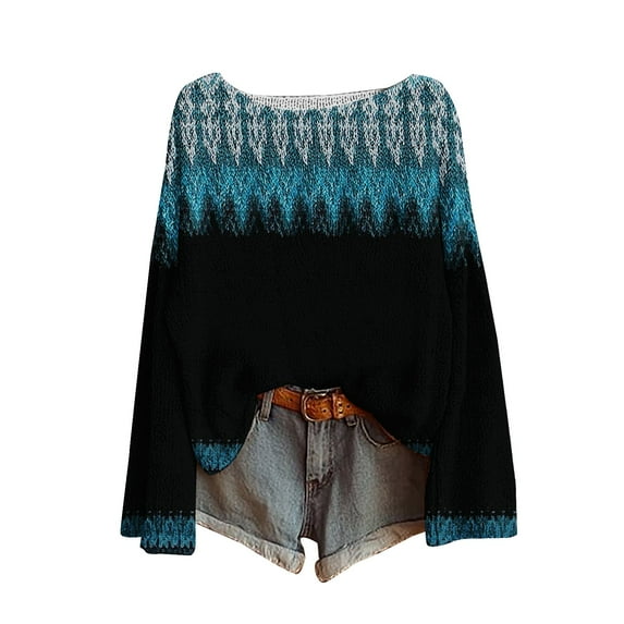 Texiao Fall Sweaters for Women 2025,Women's Winter Warm Art Print Crewneck Long Sleeve Knit Sweater
