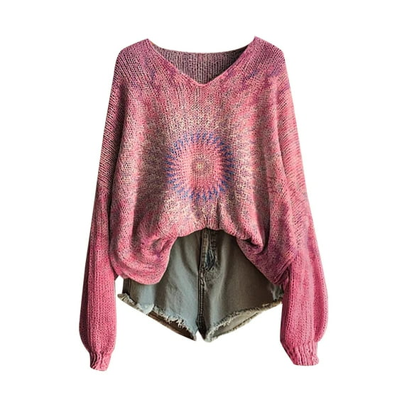 Texiao Fall Sweaters for Women,Women's Winter Warm V Neck Long Sleeve Knit Pullover Sweater