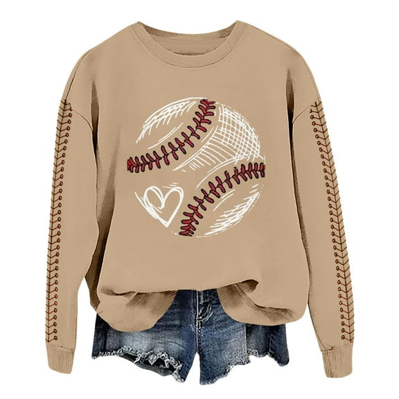 Texiao Graphic Sweatshirts for Women,Women's Spring Baseball Print Crew Neck Hoodie