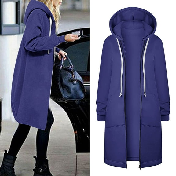 Texiao Hooded Neck Denim Jacket For Women, Purple Concert Tops For Women, Women's Hoodies Coat Fall Winter Warm Pockets Drawstring Zipper Open Thin Hooded Jackets Long Cardigans Tops Outwear