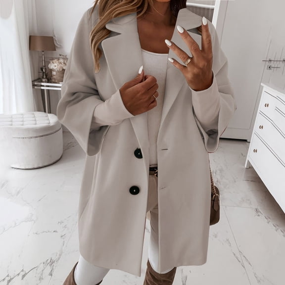 Texiao Lapel Barn Jackets For Women, Gray Work Jackets For Men, Women's 3/4 Sleeve Notched Lapel Collar Double Breasted Coat Winter Wool Blend Over Coats Long Jackets