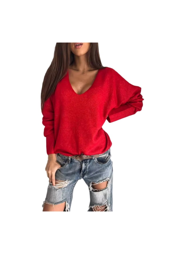 Light Sweaters for Women,Women's 2025 V Neck Loose Long Sleeve Warm Soft Wool Knit Pullover