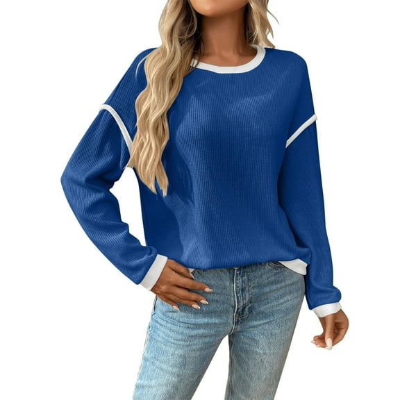 Texiao Lightweight Sweaters for Women,Women's Casual Patchwork Contrast Color Long Sleeve Knit Sweater