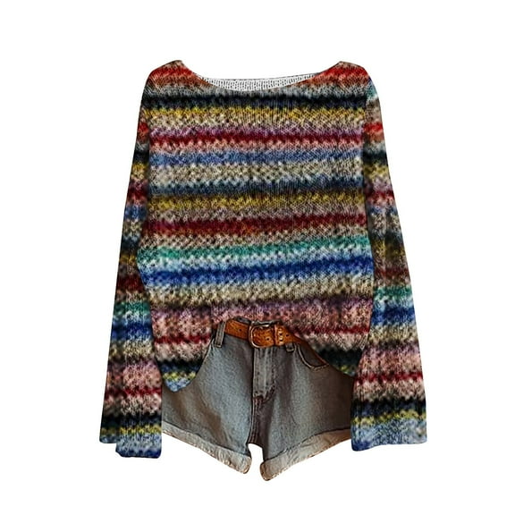 Texiao Lightweight Sweaters for Women,Women's Winter Warm Art Print Crewneck Long Sleeve Knit Sweater