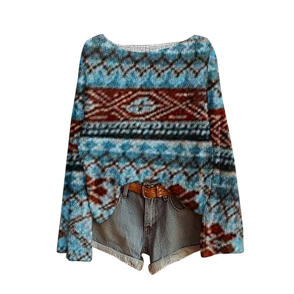 Texiao Lightweight Sweaters for Women,Women's Winter Warm Art Print Crewneck Long Sleeve Knit Sweater