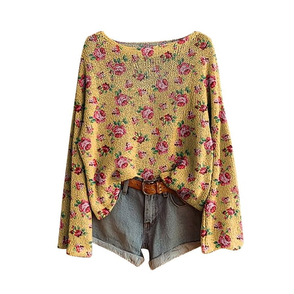 Texiao Lightweight Sweatshirts for Women,Women's Winter Warm Art Print Crewneck Long Sleeve Knit Sweater