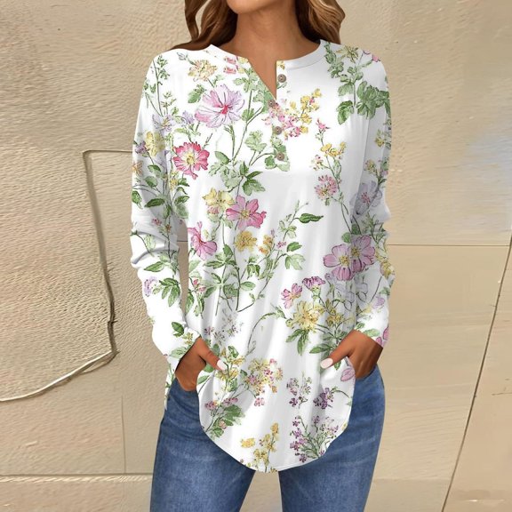 Texiao Long Length Sleeve Women's Tops 2025 Spring Neck Casual Print Tunic T Shirts Three Quarter Length Women's Tops