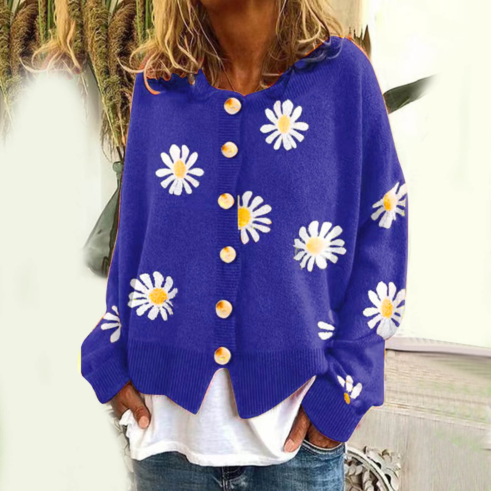 Women Blue Casual Checked Round Neck Top