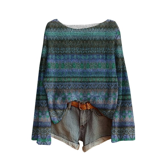 Texiao Sweaters for Women Trendy,Women's Winter Warm Art Print Crewneck Long Sleeve Knit Sweater