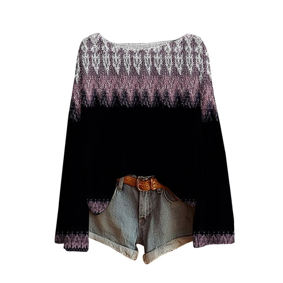 Texiao Sweaters for Women Trendy,Women's Winter Warm Art Print Crewneck Long Sleeve Knit Sweater