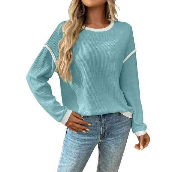 Texiao Sweaters for Women,Women's Casual Patchwork Contrast Color Long Sleeve Knit Sweater
