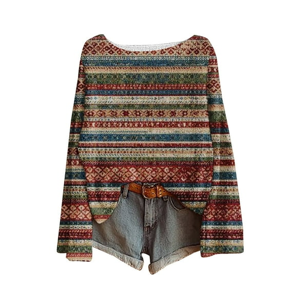 Texiao Sweaters for Women,Women's Winter Warm Art Print Crewneck Long Sleeve Knit Sweater