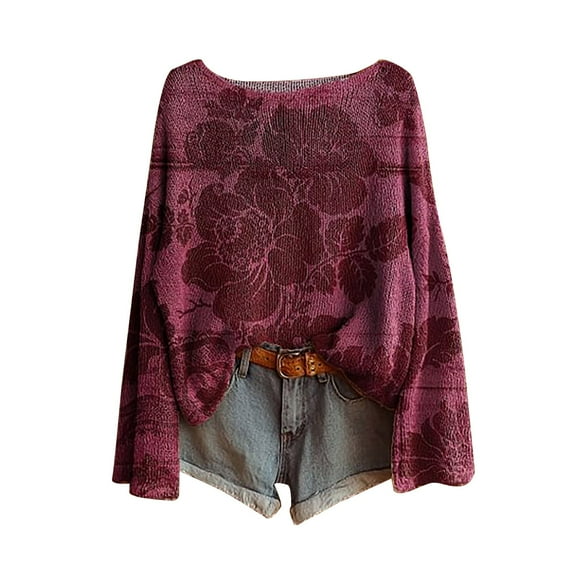 Texiao Sweatshirts for Women Trendy,Women's Winter Warm Art Print Crewneck Long Sleeve Knit Sweater