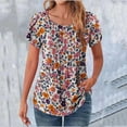 thumbnail image 1 of Texiao Tops for Women Trendy Petal Sleeves Pleated Crewneck Tunic Blouses Cute Floral Gradient Graphic Tees Summer Shirts, 1 of 4