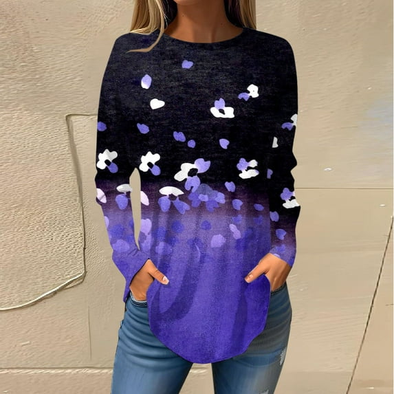 Texiao Women's 2025 Popular Printed Casual Loose Daily Round Neck Long Sleeved T Shirt