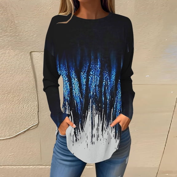 Texiao Women's 2025 Popular Printed Casual Loose Daily Round Neck Long Sleeved T Shirt