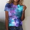 thumbnail image 1 of Texiao Women's 3D Galaxy Print T Shirts Glitter Shirts Blouse Fashionable Starry Summer Shirts Round Neck Short Sleeve Tops for Carnival Costumes, 1 of 6
