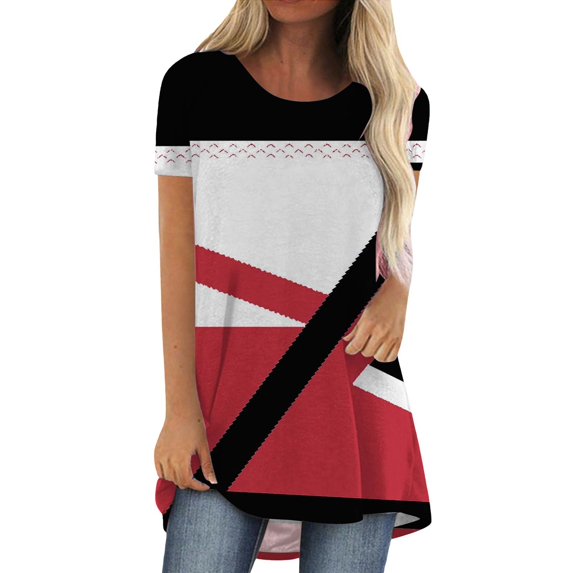 Texiao Women's Fashion Casual Printed Round Neck Short Sleeve Front Long Back T Shirt