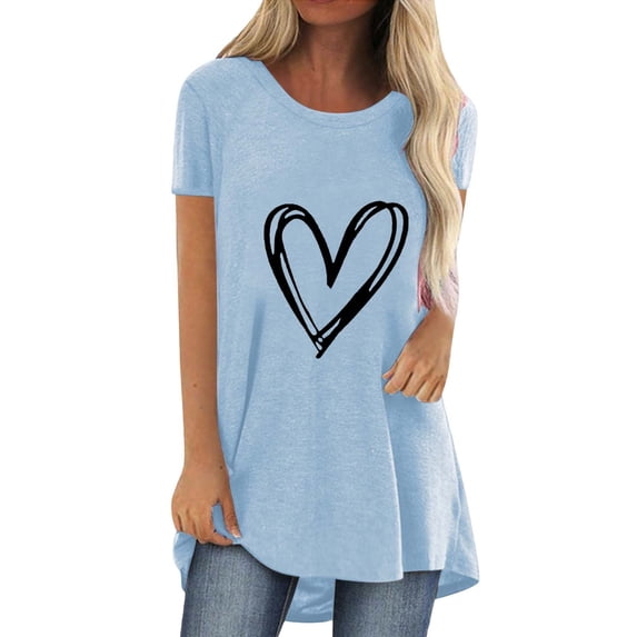 Texiao Women's Fashion Casual Printed Round Neck Short Sleeve Front Long Back T Shirt