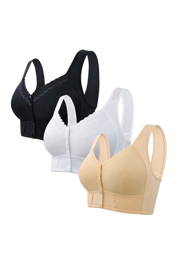 Women's Front Close Longline Bra for Seniors Wirefree Bras Black