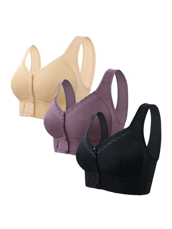 Women's Front Close Longline Bra for Seniors Wirefree Bras Purple