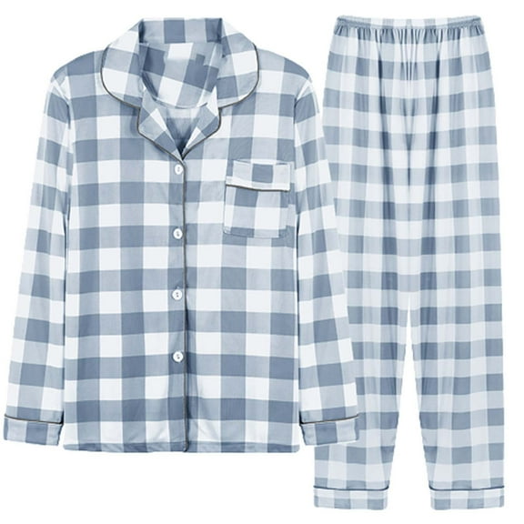 Texiao Women's Pajama Set Long Sleeve Buttoned, Cotton Blend Polyester Fabrics, Soft Sleepwear Blue