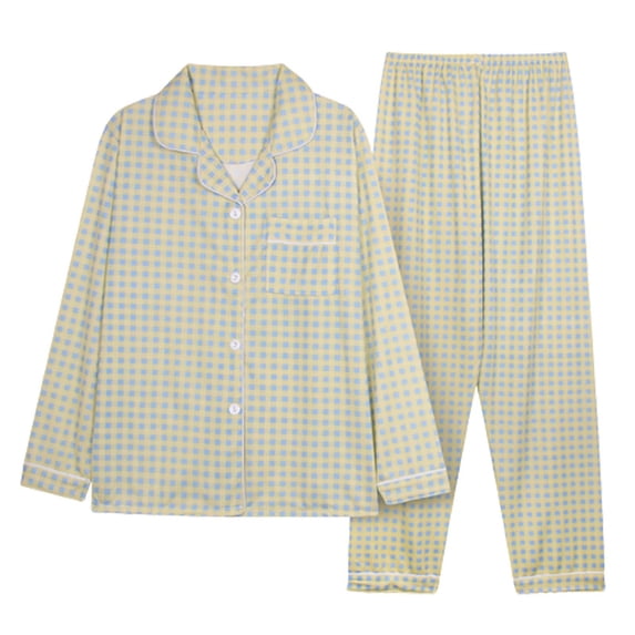Texiao Women's Pajama Set Long Sleeve Buttoned, Cotton Blend Polyester Fabrics, Soft Sleepwear Green
