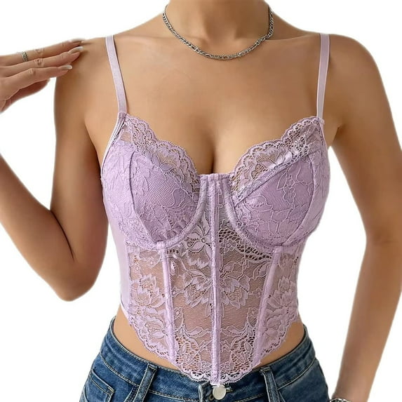 Texiao Women's Floral Lace Mesh Corset Vest Spaghetti Strap Tops Going Out