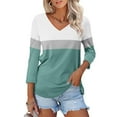 thumbnail image 1 of Texiao Women's V Neck 3/4 Sleeve Tops Color Block/Solid Shirts Basic Summer Tees, 1 of 7