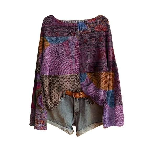 Texiao Womens Oversized Sweatshirt,Women's Winter Warm Art Print Crewneck Long Sleeve Knit Sweater