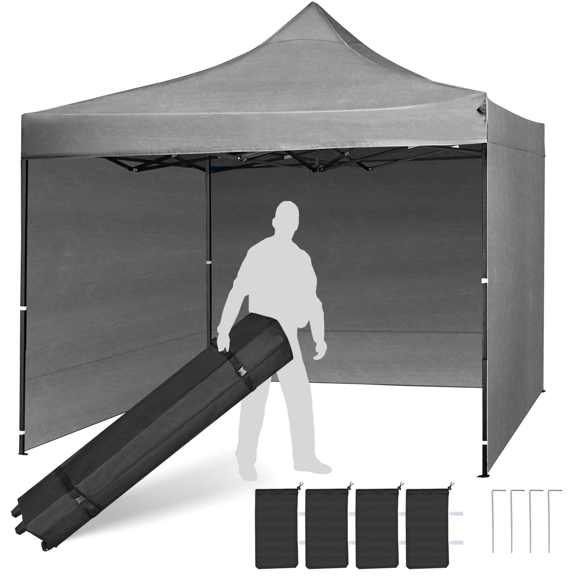 Texinpress 10x10 Ez Pop Up Commercial Canopy Tent with Sidewalls, Gray