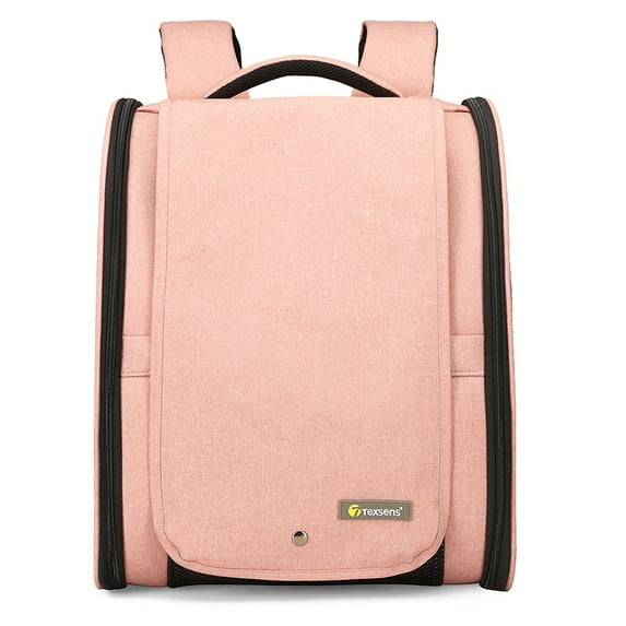 Texsens Pet Backpack Carrier for Small Cats Dogs | Ventilated Design, Safety Straps, Buckle Support, Collapsible | Designed for Travel, Hiking, Walking & Outdoor Use(Upgraded - PVC Mesh Pink )