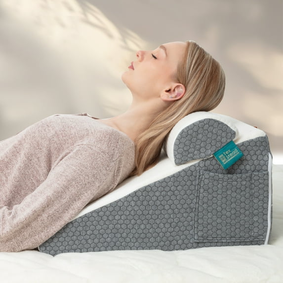 Texstead Bed Wedge Pillow for Sleeping, Memory Foam Wedge Pillow Set for Post Surgery 10 Inch Pillow Wedge with Washable Cover for Legs, Back Pain, Snoring, Alleviate Acid Reflux