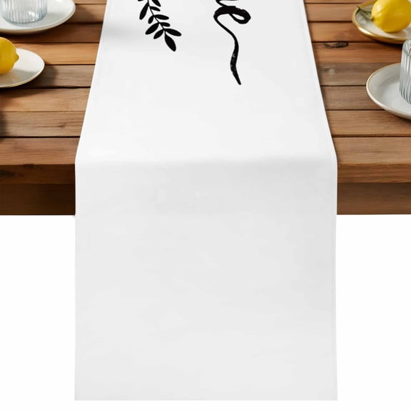 Text Bless Table Runner, Our Home and Who Enter White Backdrop Cotton Linen Table Cloth, Tablerunner for Kitchen Dining Party Wedding Home Decor 13x36 Inch