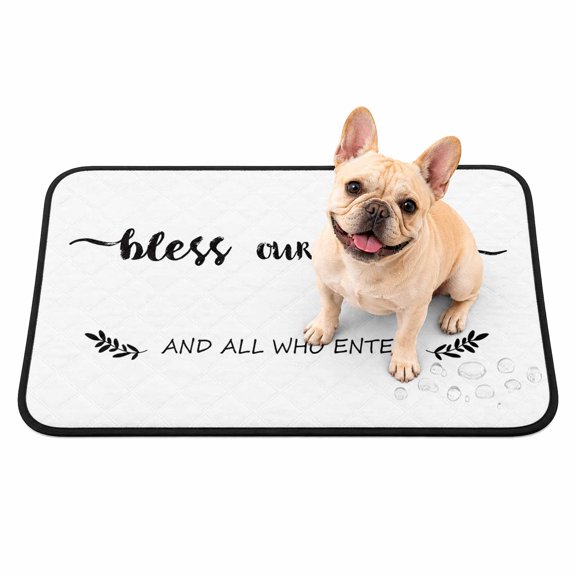 Text Bless Washable Pee Pads for Dogs, Our Home and Who Enter White Backdrop Reusable Puppy Pads Waterproof Pet Mat, Absorbent Dog Pee Pads for Crate Pet Training Whelping Playpen Mats 24"x18"