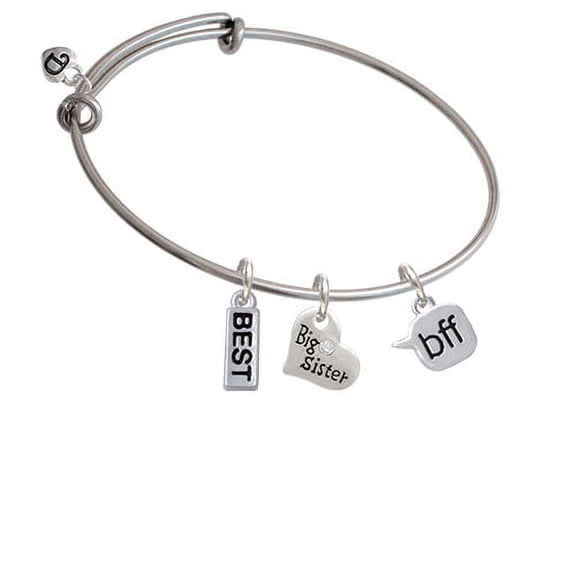 Text Chat - bff - Best Friends Forever - Big Sister Heart Expandable Bangle Bracelet