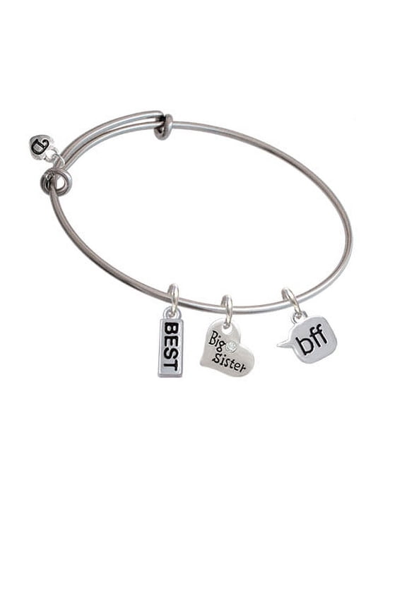 Text Chat - bff - Best Friends Forever - Big Sister Heart Expandable Bangle Bracelet