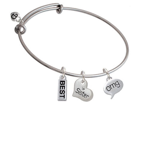 Text Chat - omg - Oh My God - Sister Heart Expandable Bangle Bracelet