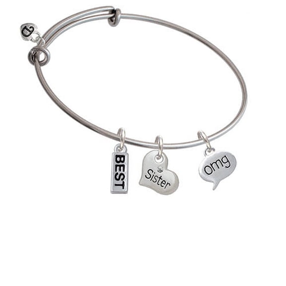 Text Chat - omg - Oh My God - Sister Heart Expandable Bangle Bracelet